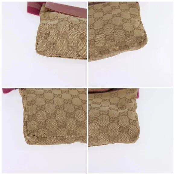 GUCCI GG Canvas Sherry Line Waist Bag Beige Pink Silver 28566 Auth 144532